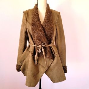 Anthropologie Ryu Brown Sherpa Trim Boutique Winter Coat Jacket Size Medium